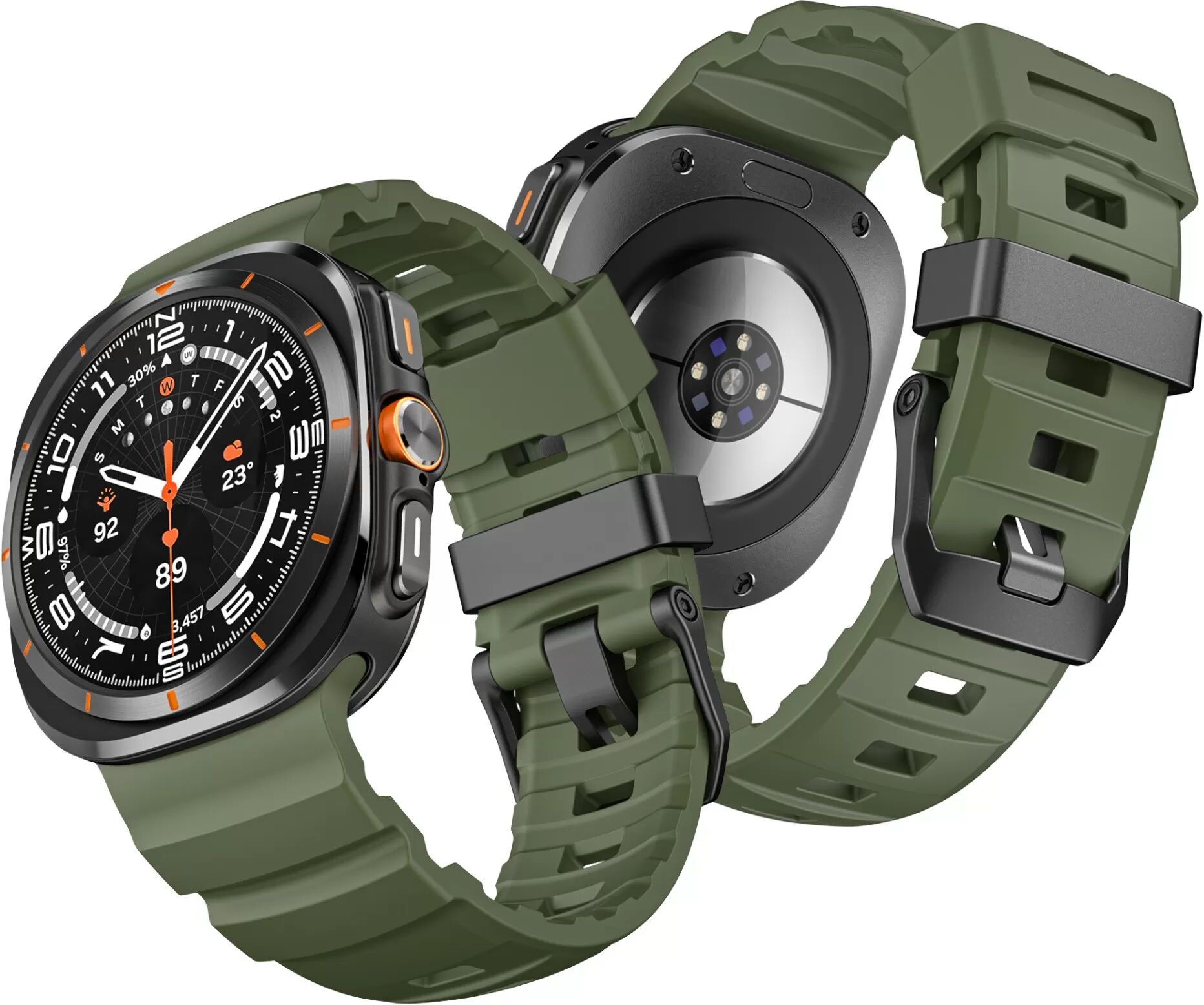 INF Wildpfad Armband kompatibel mit Samsung Galaxy Watch Ultra 47mm, Silikon + Edelstahl, Sportliches Design in mehreren Farben Grün