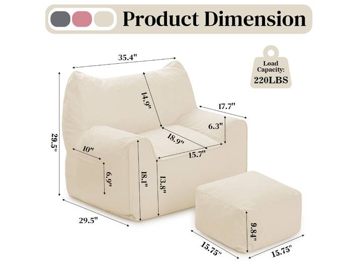 Fauteuils poufs 220lbs, pouf rembourré en forme de chat, canapé confortable pour adultes, grand fauteuil de lecture pour salon