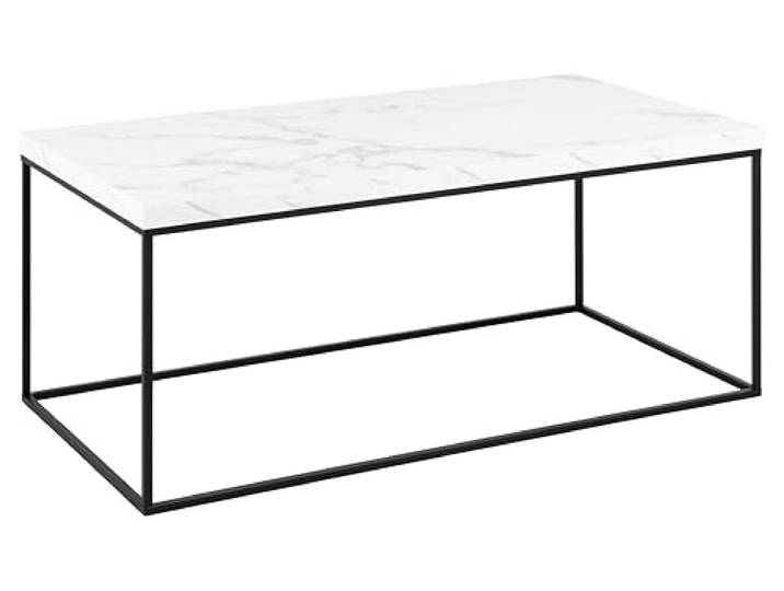 AC Design Furniture Mira rechteckig Couchtisch, Tischplatte Marmor Weiss Carrara rau Melamin, Gestell matt schwarz rau pulverbeschichtet Stahl, 110x55x45 cm