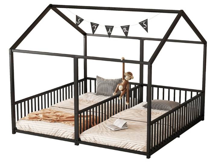 SeedWave Hausbett Für zwei Personen gestaltetes, unabhängiges Hausbett, 186x206x174.5cm, Eisenbett, Doppelbett, Kinderbett