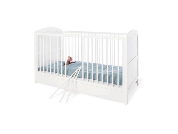 Gitterbett, Weiß, 75x90x145 cm, Holzwerkstoff, Umbaubar zum Juniorbett & Höhenverstellbar, Pinolino