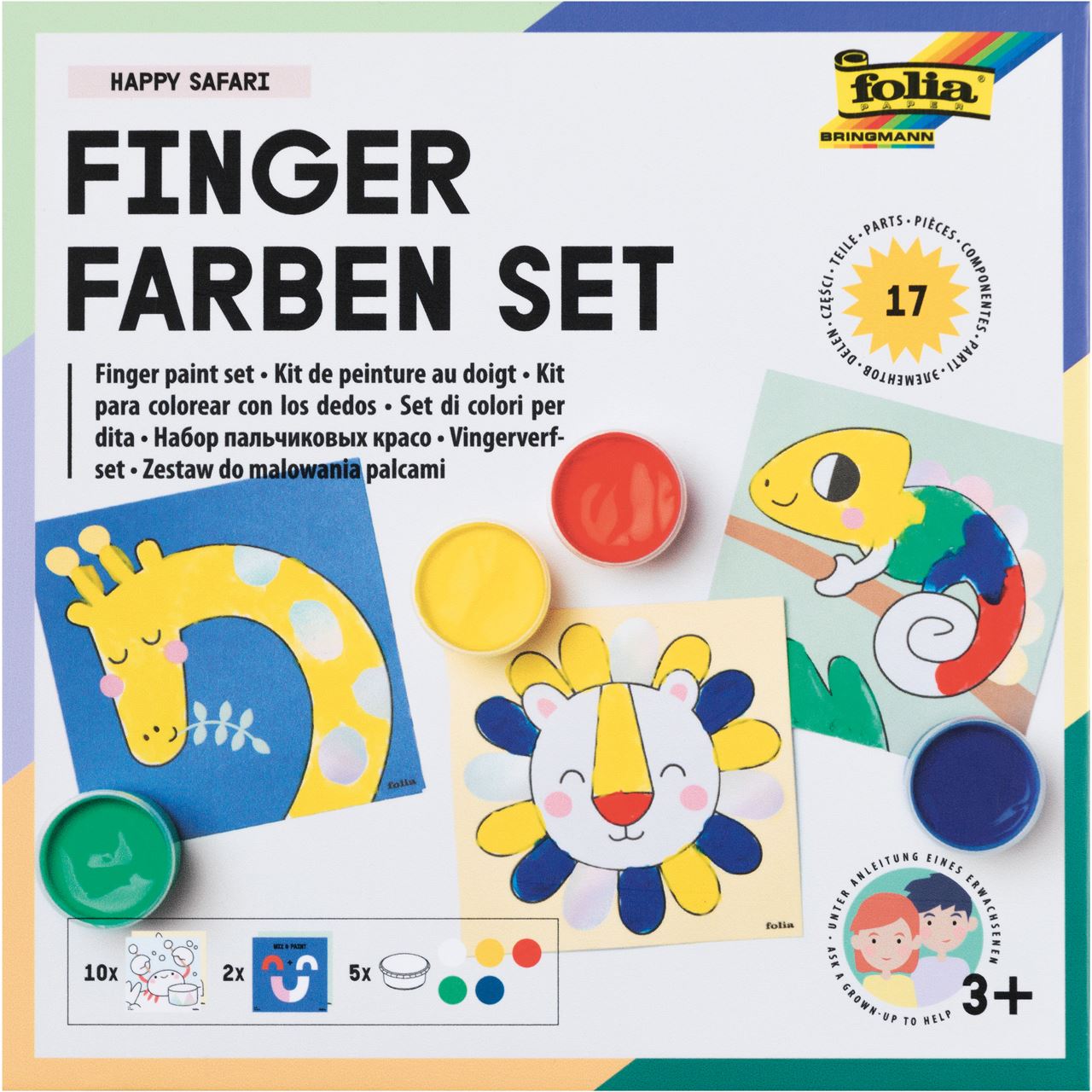 folia Happy Safari Fingerfarben farbsortiert 5 x 30,0 ml, 5 St.