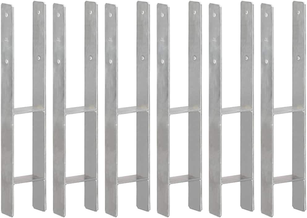 Pfostenträger aus verzinktem Stahl 10×6×60 cm silbern, 6 Stück, H-förmige Bodenhülsen mit vorgebohrten Löchern für Zaun, Garten, Carport, Pergola, Terrasse, Sichtschutz