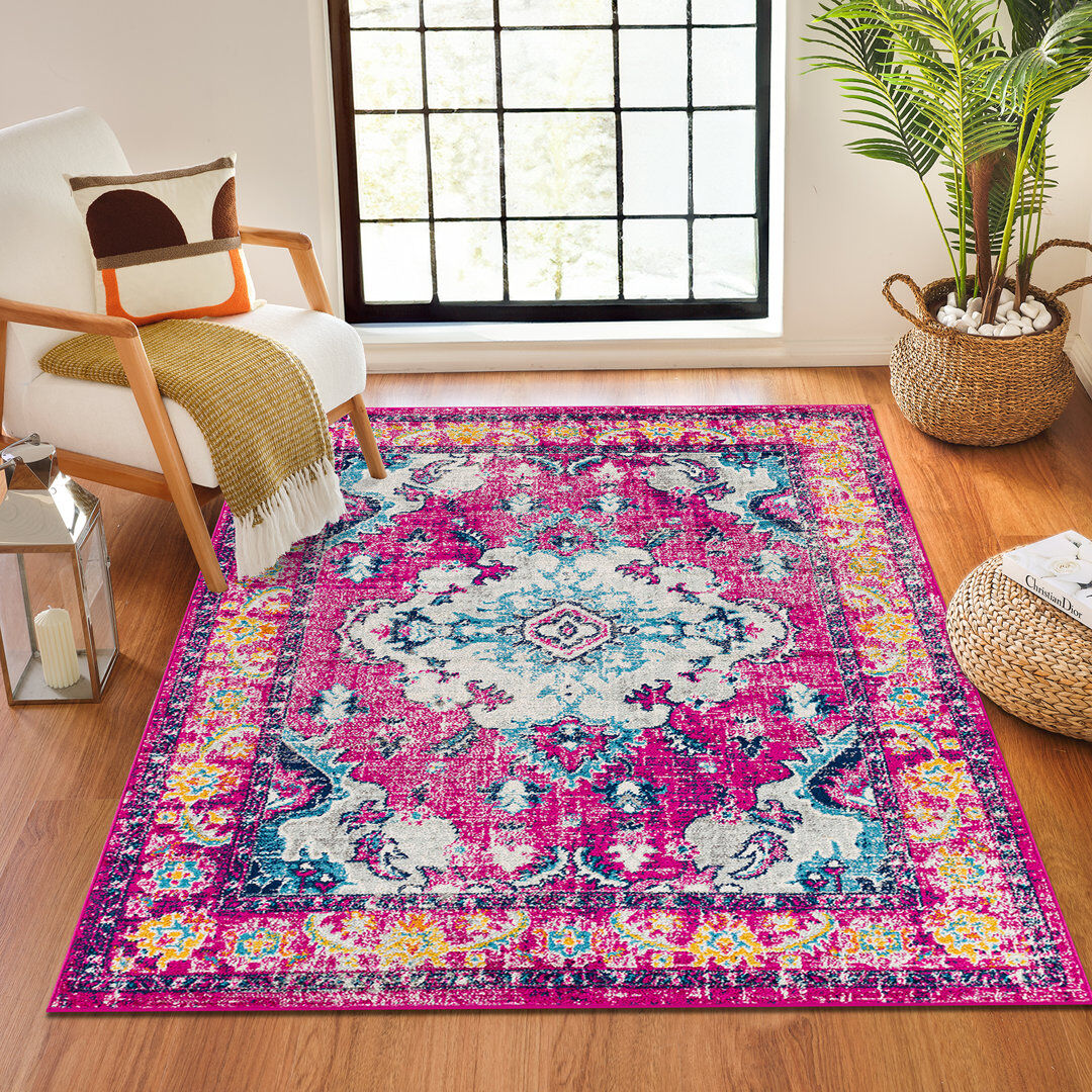 Langley Street Gus Oriental Area Rug Orange;Yellow;Dark Blue;Medium Gray;Light Slate;Fuchsia;Charcoal;Sky Blue Rectangle 200 x 275cm