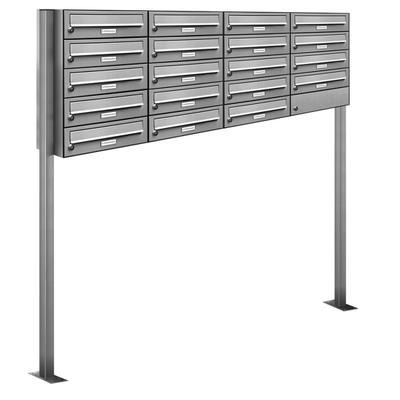 AL Briefkastensysteme 19 Fächer Premium Edelstahl Stand Briefkasten Anlage für Post A4 modern, robust, wetterfest, Artikelnummer: 132T19S4