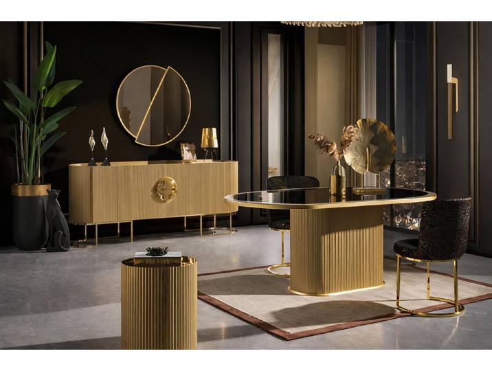 JVmoebel Essgruppe Luxuriöses Esszimmer Set Tisch Stühle Sideboard Spiegel Beistelltisch, (6-tlg)