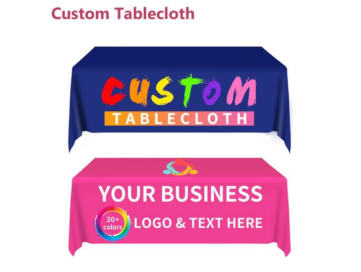 Grande nappe personnalisée avec logo professionnel, table personnalisée pour événements de centre commercial, anniversaire, mariage, promotions d'anniversaire