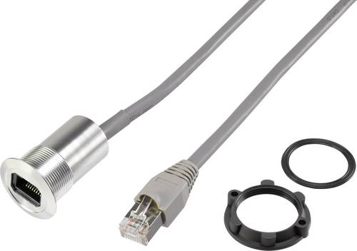 TRU Components RJ45-Einbaubuchse, Kabellänge 1.50m RJ45-03 Buchse, Einbau, Stecker, gerade Silber 1St.