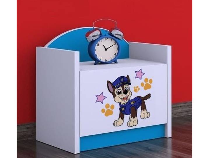 BDW - Nachttisch Kinderzimmer - Super Hunde - Nachtschrank Kinder - Nachttisch mit 1 Schublade - Nachtschrank für Schlafzimmer Kinderzimmer - 40x44x34cm - Blau - Hund eines Polizisten