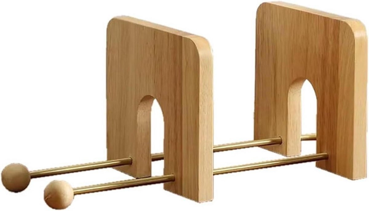 Verstelbare Desktop Boekenplank Organizer van Natuurlijk Hout, Breedte: 27 cm
