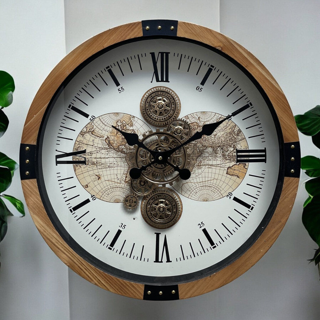 ClassicLiving Solid Wood Analogue Wall Clock Brown 54cm W X 54cm H X 8cm D