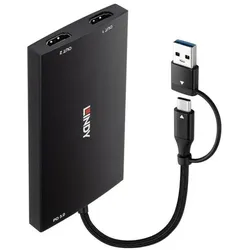 Lindy USB Type A And C To Dual HDMI (HDMI), Video Adapter, Schwarz