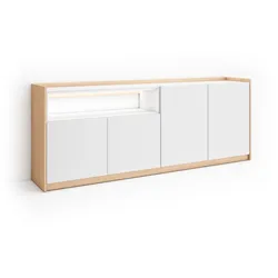 SIDEBOARD, Weiß und Eiche, 207/37/80cm, mit Led