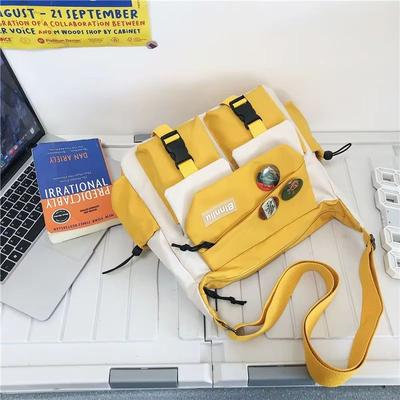 Waterproof Nylon Messenger Bag Crossbody Satchel For Women & Men yellow White Badges