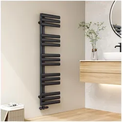 Emke, Handtuchhalter + Handtuchhaken, Elektrischer Badheizkörper, 1430x400mm - Anthrazit Ovalrohr-Handtuchtrockner