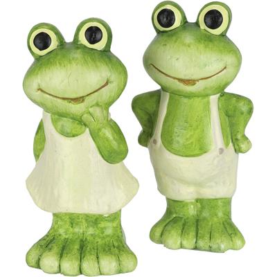 Dekofigur I.GE.A. "Figur Frosch", grün (grün, weiß), B:6cm H:13cm, Terrakotta, Dekofiguren, Dekofigur Gartendeko Tierfigur Garten Deko Statue Gartenfigur