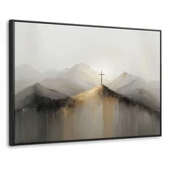 LEINWAND Bilder mit Rahmen - Hügel - Abstrakt - Kreuz - Christentum - 150x100