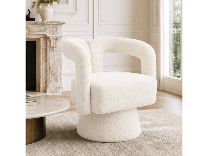 Fauteuil Salon Chaise Pivotante à 360° Confortable avec Accoudoirs Chaise de Bureau pour Salon Chambre Bureau Beige
