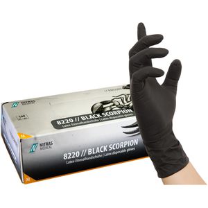 NITRAS-MEDICAL Einmalhandschuhe Black Scorpion, 100 Stück, Latex, schwarz, chemikalienbeständig, lebensmittelecht, Gr. XL