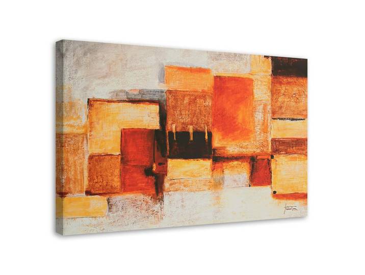 Feeby Leinwandbild Geometrische Abstraktion in warmen Farben 120x80cm, Orange, Rechteckig, 120x80 cm, Bilder & Rahmen, Bilder, Leinwandbilder