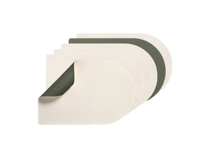 Björn Lot de 6 set de table rectangulaires réversibles en cuir recyclé - Blanc crème et gris-vert