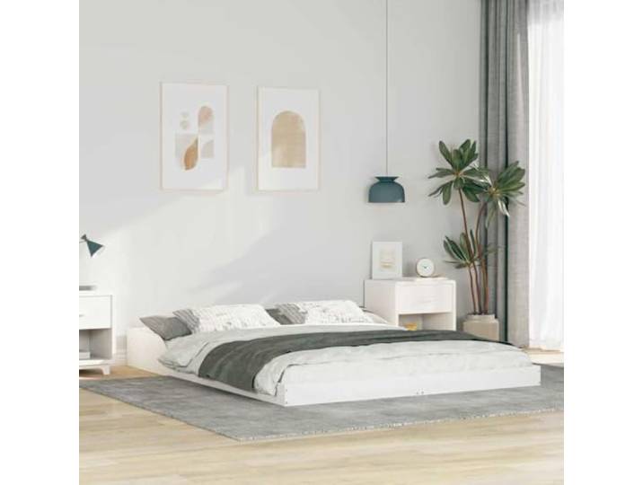 Massives Kiefernholz Plattformbettgestell Modern 160 x 220 cm Weiß Bettrahmen Weiß 160 x 220 cm Massives Kiefernholz Stabil Schlafzimmer Modern Plattformbett Lattenrost Ohne Boxspring