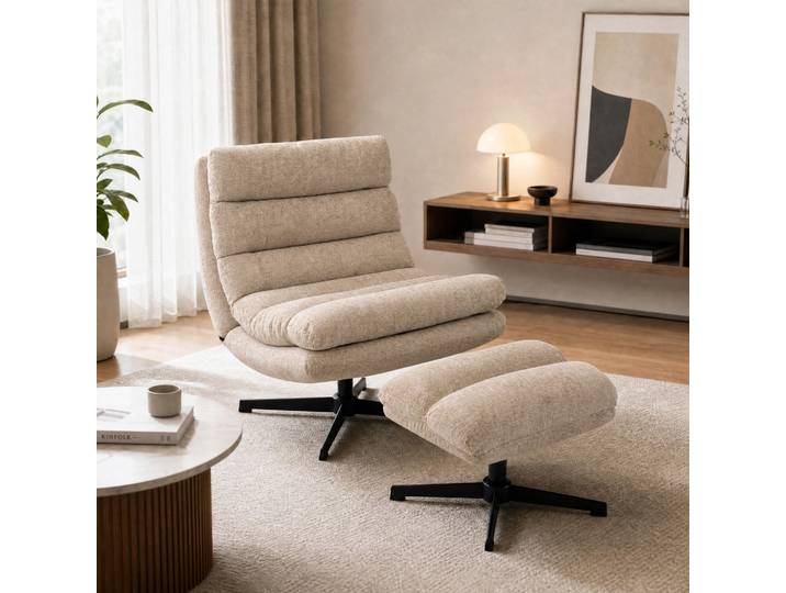 HOMCOM Fauteuil Pivotant Chenille Marron avec Repose-Pieds Réglable