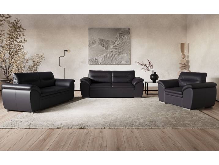 Polstergarnitur COTTA Leandra , schwarz, Leder PAMPAS, Sitzmöbel-Sets, Polstergarnitur, Set bestehend aus: 2-Sitzer & 2,5-Sitzer