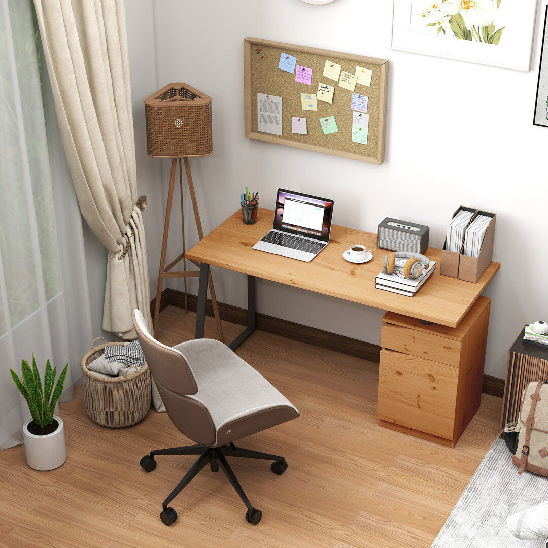 Alpen Home Computer Desk Natural Wood Finish 75cm H X 135cm W X 60cm D