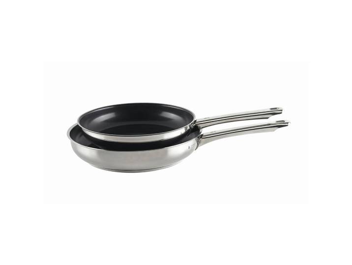 WMF Pfannenset, Edelstahlfarben, Metall, 2-teilig, rund, 30x15x48 cm, breiter Schüttrand, antihaftbeschichtet, ergonomischer Griff, TransTherm®-Allherdboden, Kochgeschirr, Pfannen, Pfannenset