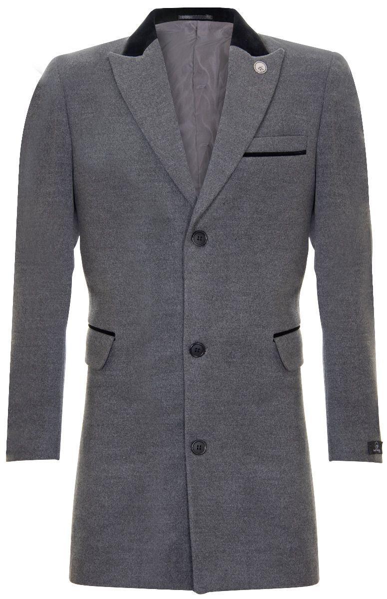 Heren 3/4 grijze lange Crombie overjas jas visgraat tweed jas Peaky Blinder