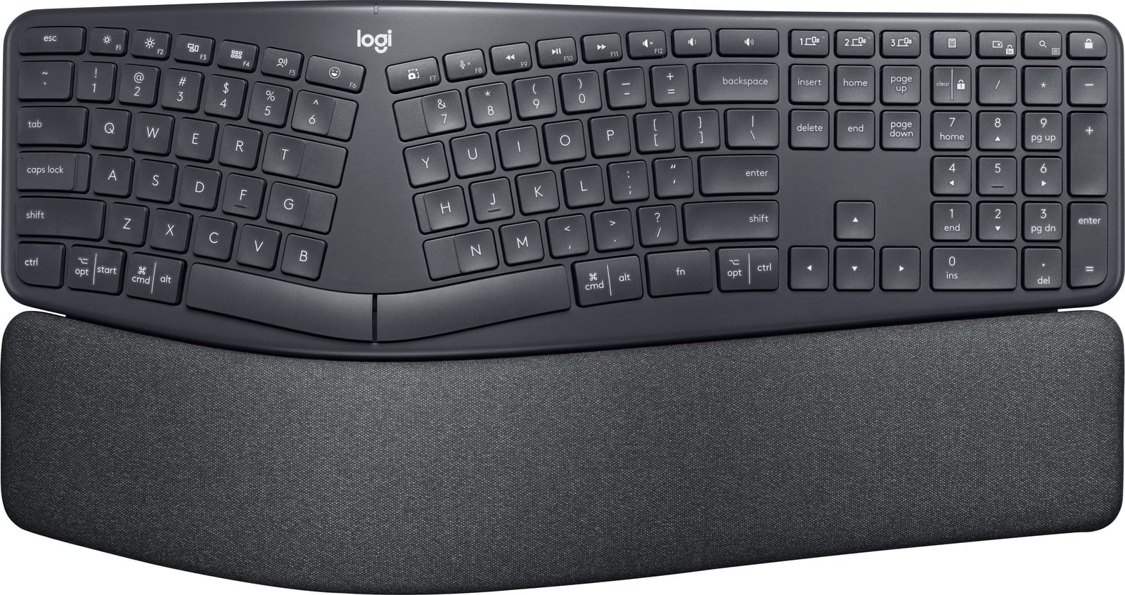 Logitech ERGO K860 Draadloos Verdeeld Toetsenbord, Bluetooth, QWERTY, Grafiet