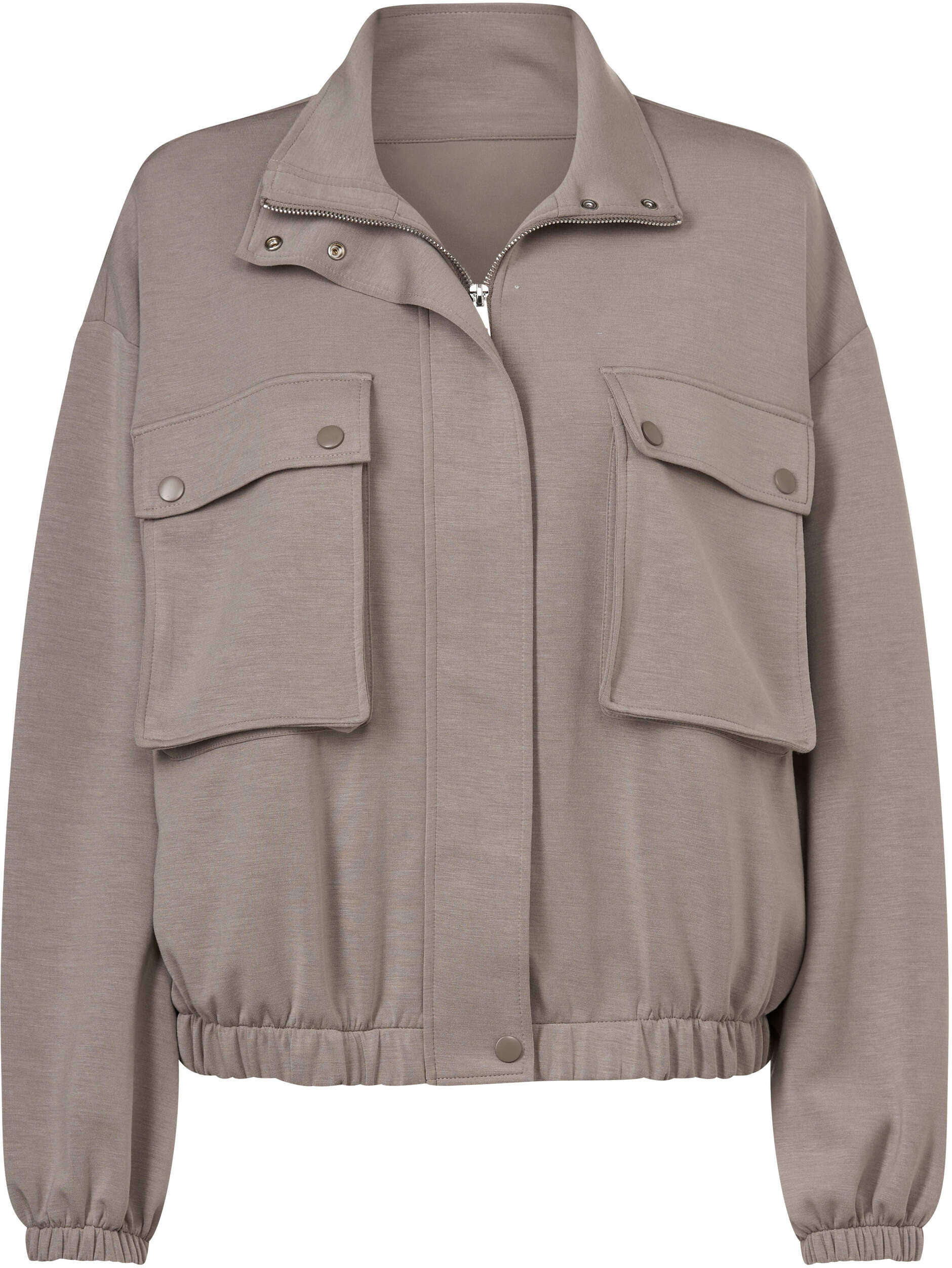 Shirtjacke HEINE "Jersey-Jacke Sweatjacke mit Blasebalg-Taschen", Damen, Gr. 48, beige (taupe), Modisch, Shirts Shirtjacke