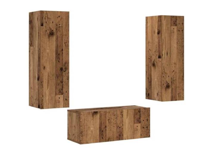 Roanoer TV-Wandschrank 3er Set Hängeboard Altholz-Optik Holzwerkstoff Modernes 3er Set fürs Wohnzimmer: Flexibler Stauraum an der Wand mit anpassbarem Türanschlag links oder rechts.