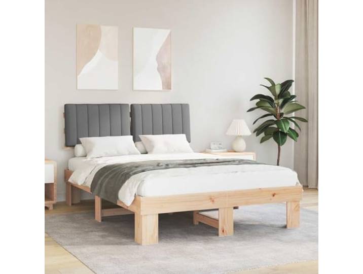 RJPLMFV Bettgestell, Kiefer, massiv, hellgrau, mit gepolstertem Kopfteil Lattenrost inklusive, ohne Lattenrost, pflegeleicht, modernes Design für Schlafzimmer