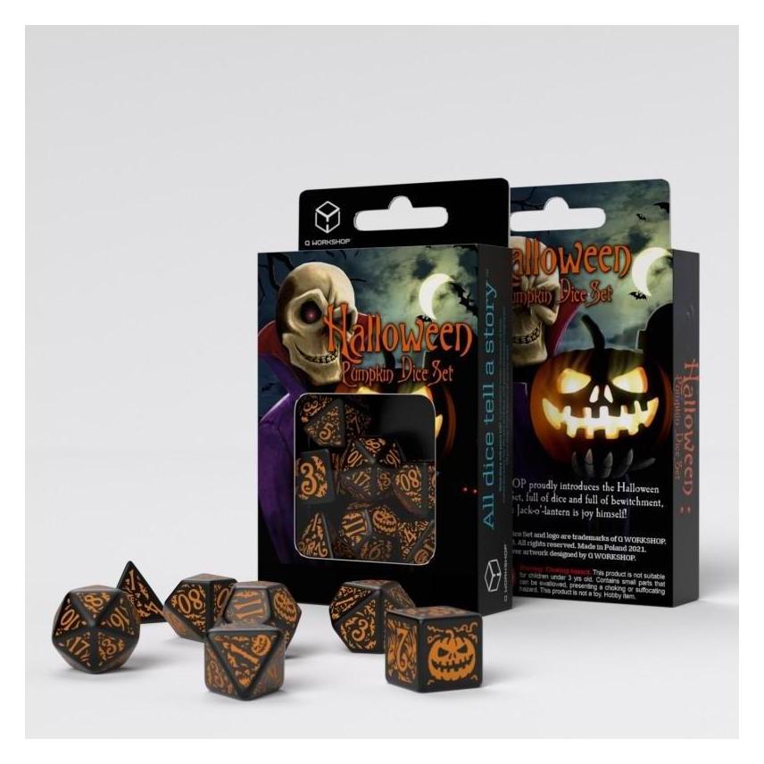 Q Workshop SHAP69 - Halloween Kürbis schwarz und orange Würfel Set (7 Teile) (SHAP69)