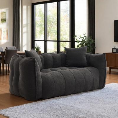 "66"" Chenille Square Arm 2-Seater Beanbag Sofa with High-Resilience Foam Core and Removable Cover"