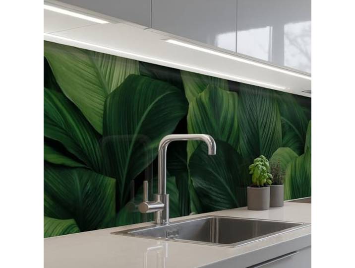 KitchenYeah© Spritzschutz Küchenrückwand Küche Abwaschbar Selbstklebend 60x300 cm - Küchenwand Küchenfront Küchen Rückenwand Wandschutz Natur - Tropisch - Blätter - Grün