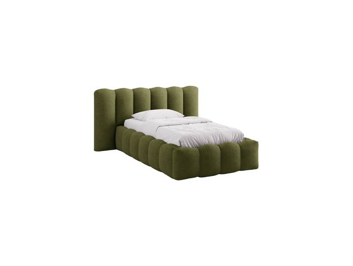 Design Einzel-Polsterbett „Lupine“ mit Ablagefach Bouclé Grün Chosen by Bloomingloft