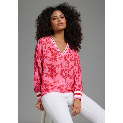 Chiffonbluse LAURA SCOTT, Damen, Gr. 44, pink, Web, Obermaterial: 100% Polyester, hüftbedeckend, V-Ausschnitt, angeschnitten Rippbündchen, Blusen Chiffonbluse, leicht transparent, mit Fledermaus-Ärmeln, und V-Ausschnitt