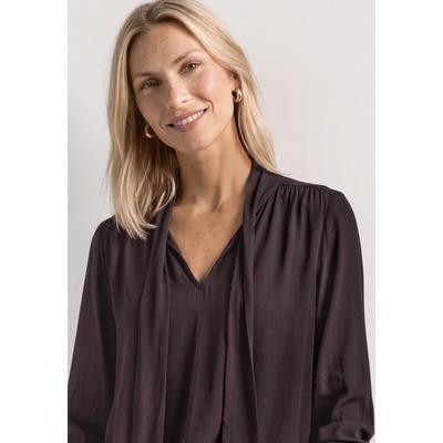 Langarmbluse STREET ONE, Damen, Gr. 34, braun (ruby vine), Stoff, 100% Viskose, unifarben, klassisch normal, Rundhals, Bündchen, Blusen, mit Schleifendetail, Topseller