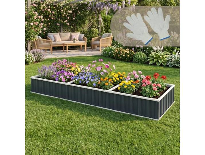 [en.casa] Hochbeet Albrandswaard 258x90x30 cm Metall Anthrazit Gemüsebeet, Gartenbeet mit Handschuhe, Pflanzkasten für Garten, rechteckig