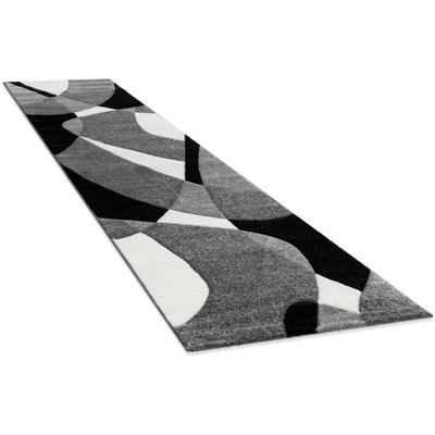 Teppich PACO HOME "Diamond 664" Gr. 12, schwarz (schwarz, weiß), B:80cm H:16mm L:300cm, Kunstfaser, Teppiche, Teppich, 3D-Design, Kurzflor, 3D-Design, modernes geometrisches Muster