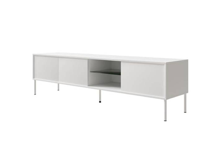 Selsey TV Lowboard 175 cm Rauchglasregal & LED Beleuchtung Modernes Design Matt Weiß mit ABS-Kanten Push-to-Open Fronten Lowboard für Wohnzimmer Minimalistische Eleganz & Funktionalität