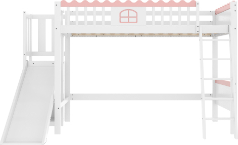 Hochbett 90x200cm Ohne Matratze Kinderbett Weiss Kiefernholz Mit LED-Leuchten Mit Regalen Mit Rutsche Einzelbett