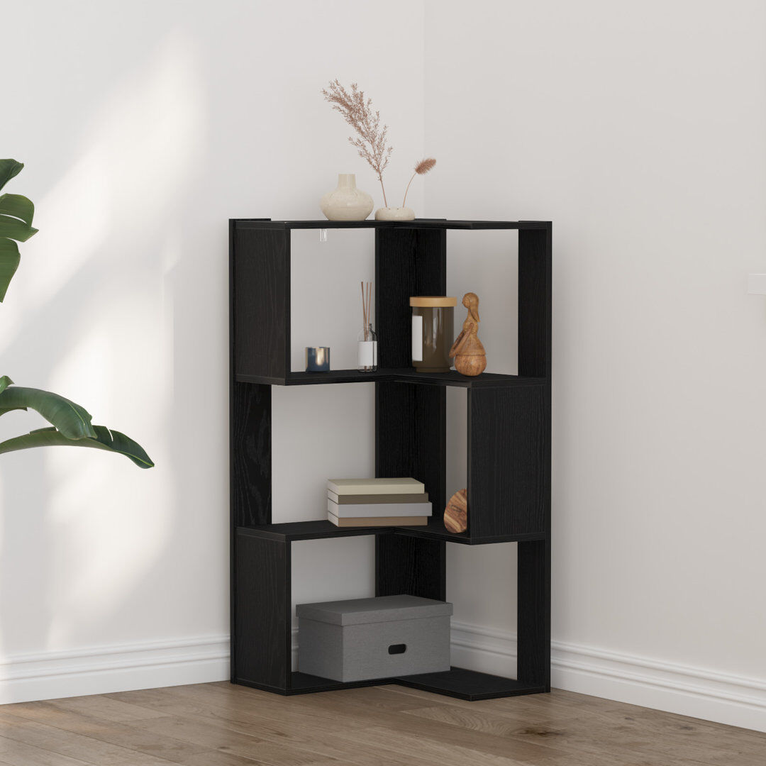 Latitude Run Corner Bookcase Tier Corner Bookshelf Corner Rack Engineered Wood Black 102cm H X 50cm W X 50cm D