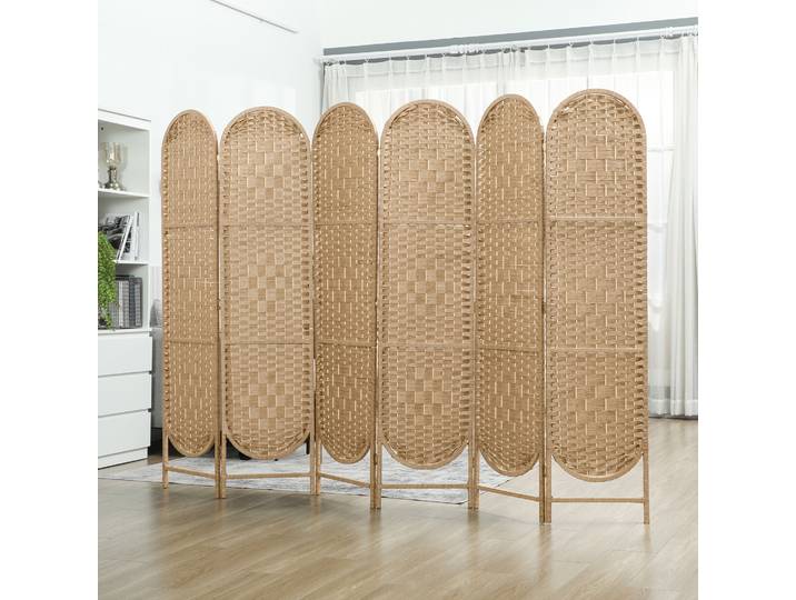 HOMCOM Paravent 6 Panneaux Bois Naturel 240x170cm Pliable Tissé