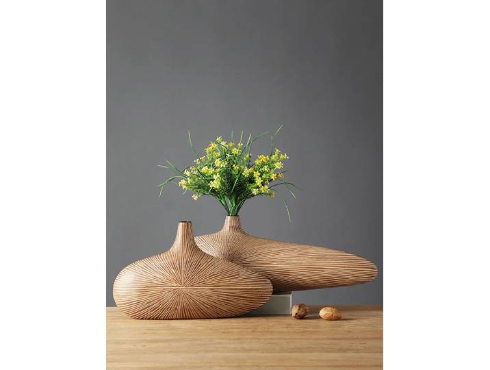 Vase en résine à rayures modernes, Arrangement de fleurs, fleurs séchées, Imitation bois, bibliothèque, décoration de bureau, mobilier artisanal