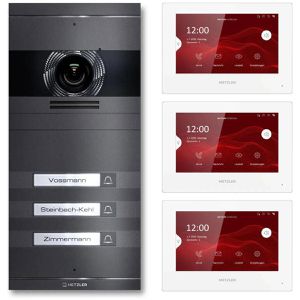 Metzler Türsprechanlage VDM10 2.0 grau, 3 Monitore, LAN, 2 MP Kamera für Mehrfamilienhaus, WLAN, App-fähig, Türöffner