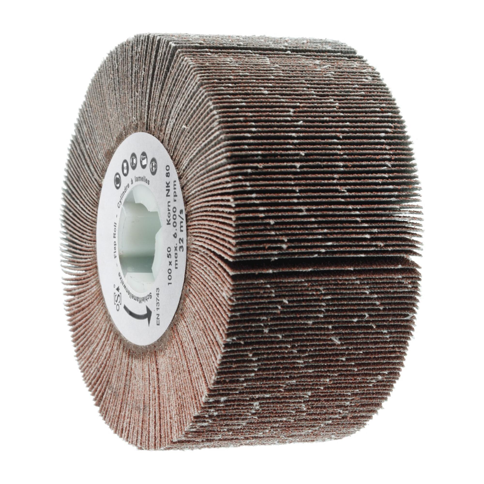 HOLEX Fächerschleifwalze Gewebe 80 Ø100x50mm aus Schleifgewebe mit Schaft Ø6mm für Schleifen/Entgraten von Metall/Holz, 568464 80)